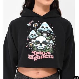 Your Highness Root Rot Crop Hoodie Mushroom Sculls Women's SZ L Streetwear Goth